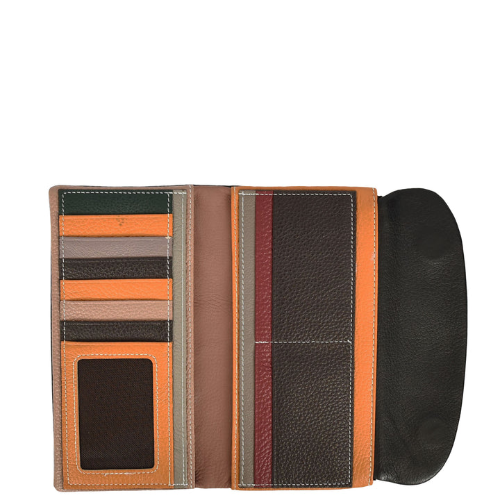 Womens Real Leather Clutch Purse Multi-Coloured Interior Card Holder Zip Pocket HOL8819 Black