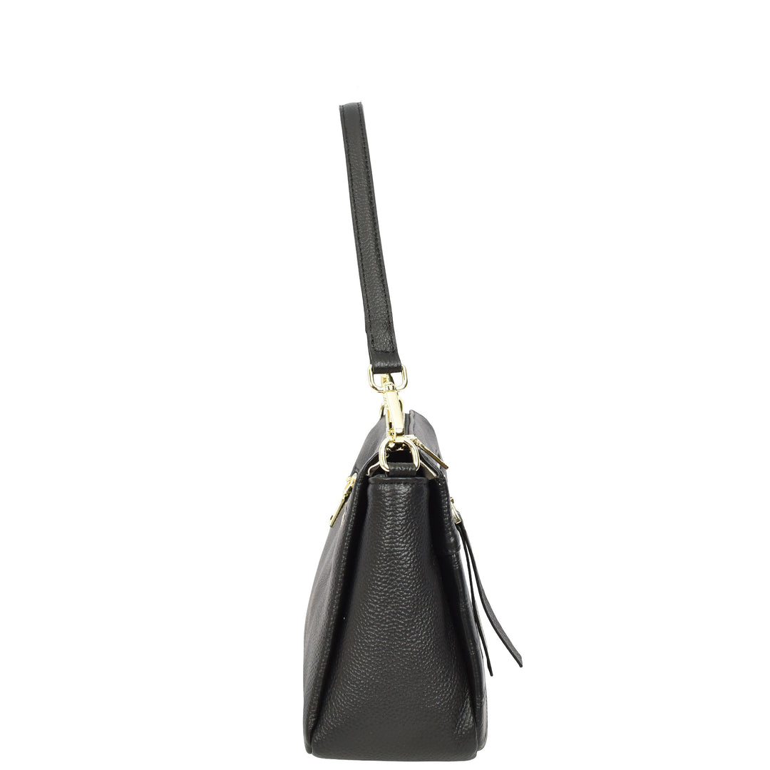 Womens Real Leather Shoulder Handbag Croc-Print Design Everyday Bag Edlyn Black