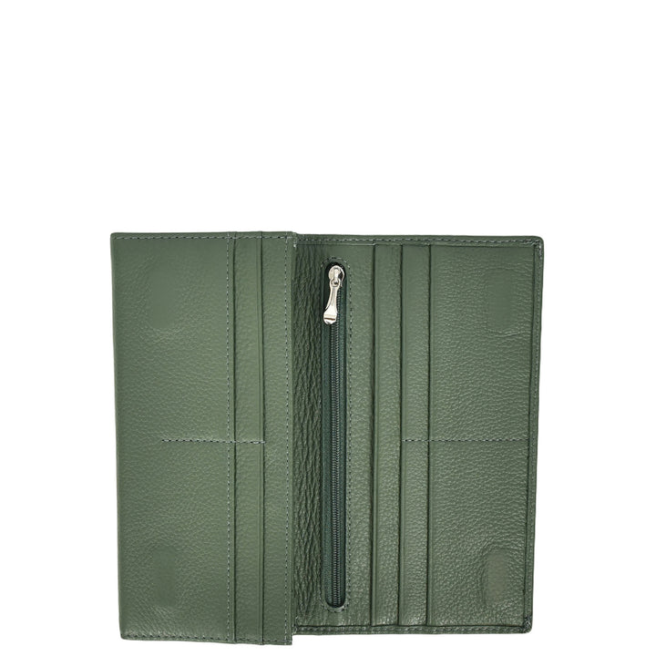 Womens Leather Envelope Purse Wallet with Card & Note Slots Arlo Olive Green