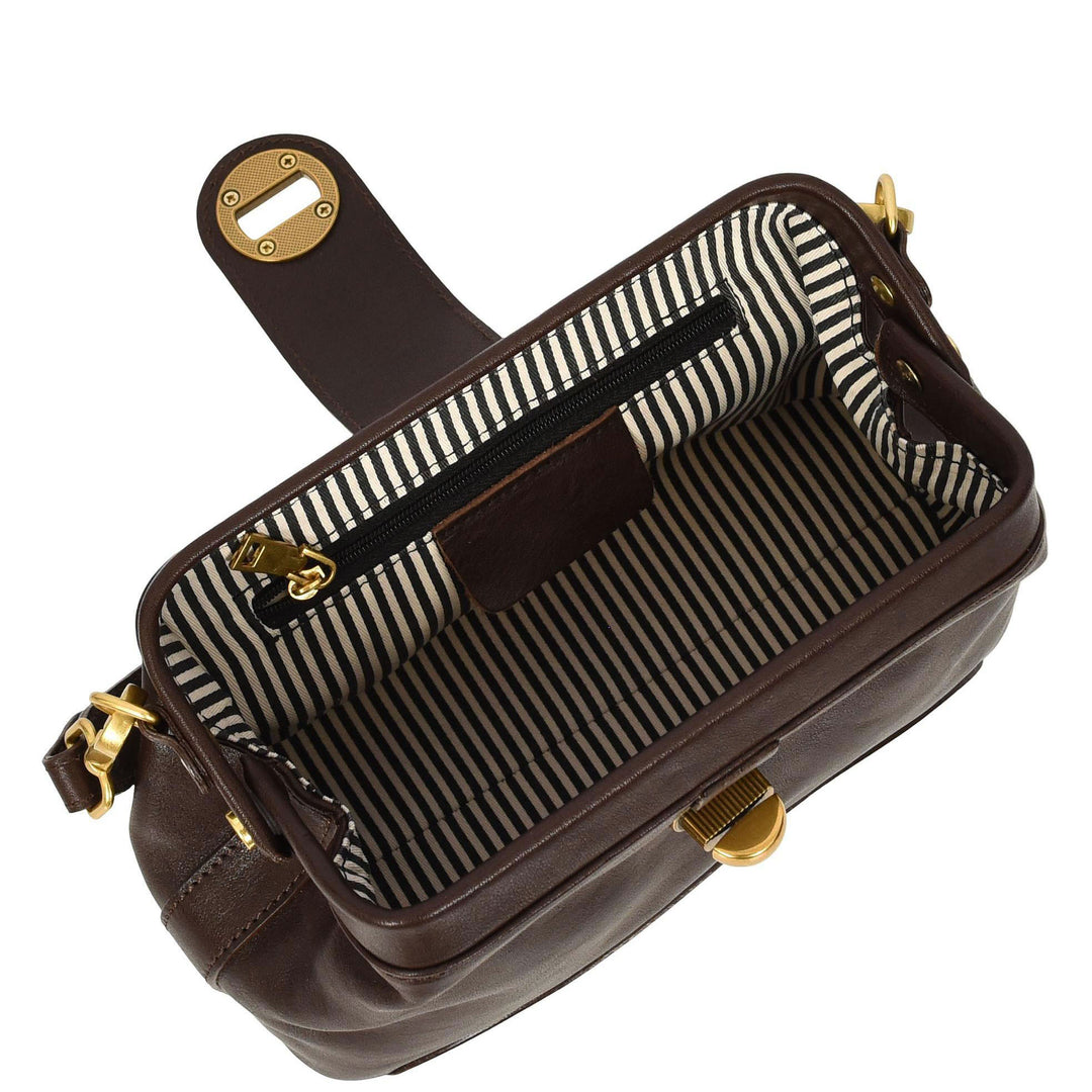 Womens Real Leather Handbag Dual Carry Options with Adjustable Strap Meliora Brown