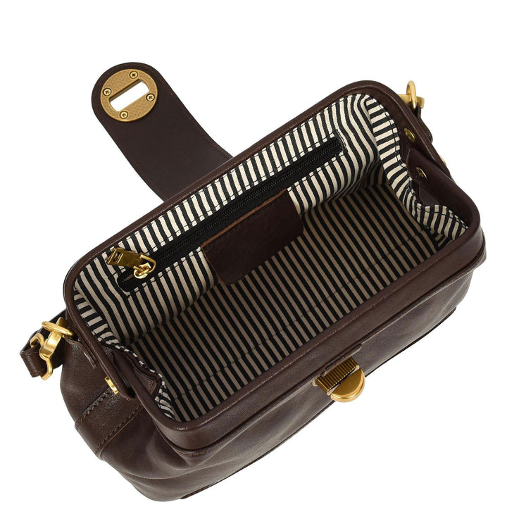 Womens Real Leather Handbag Dual Carry Options with Adjustable Strap Meliora Brown