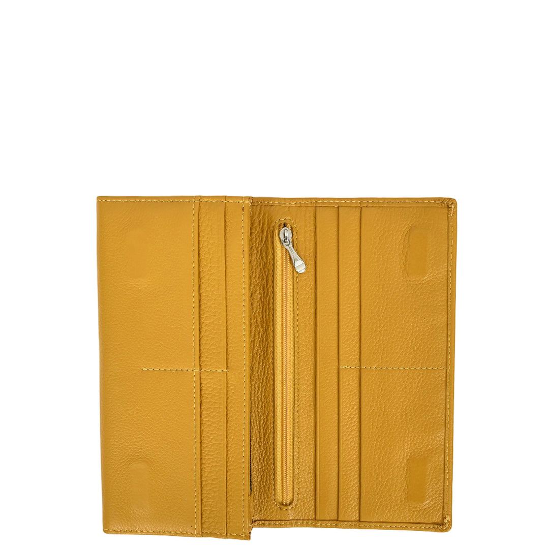 Womens Leather Envelope Purse Wallet with Card & Note Slots Arlo Yellow