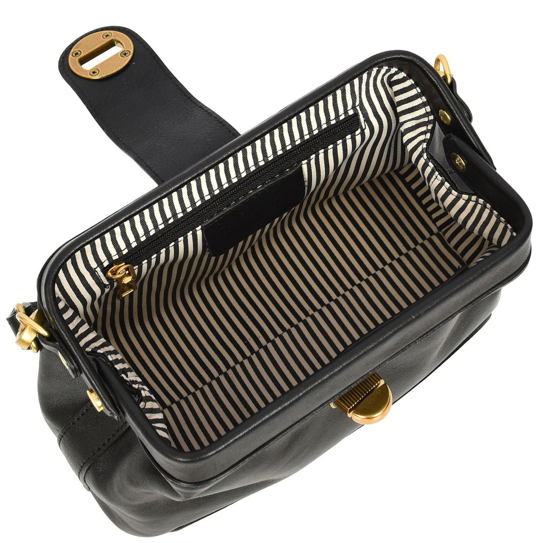 Womens Real Leather Handbag Dual Carry Options with Adjustable Strap Meliora Black