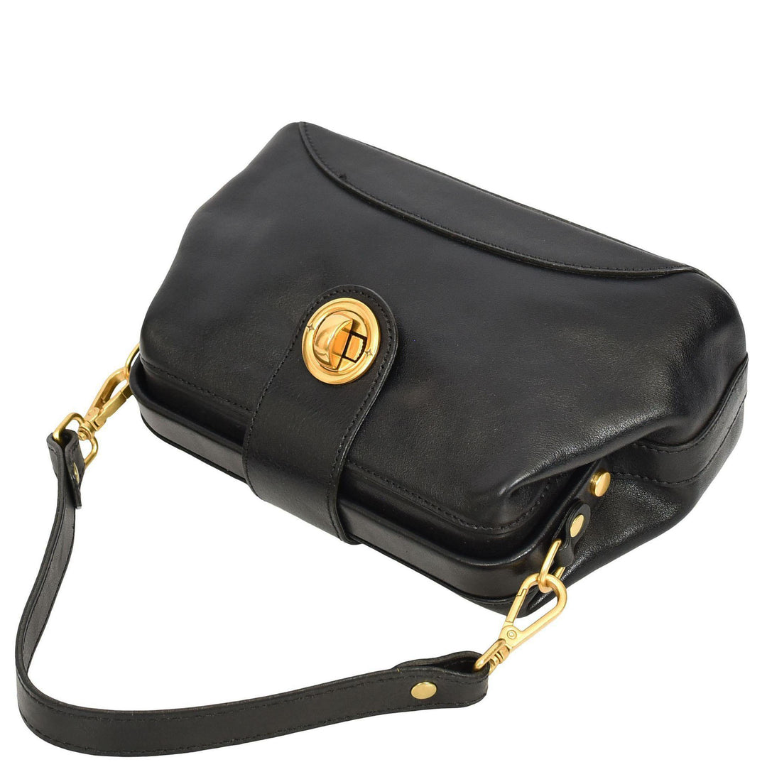 Womens Real Leather Handbag Dual Carry Options with Adjustable Strap Meliora Black