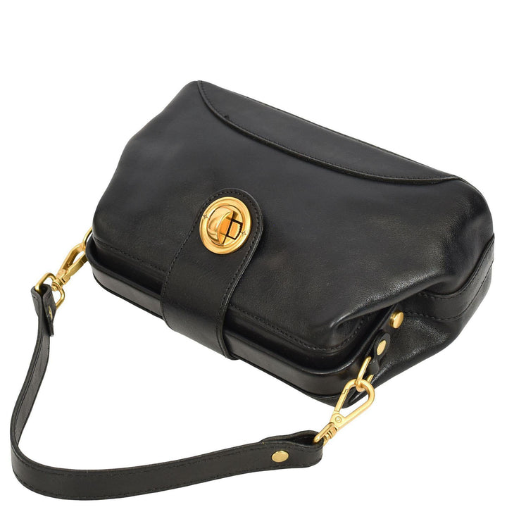 Womens Real Leather Handbag Dual Carry Options with Adjustable Strap Meliora Black