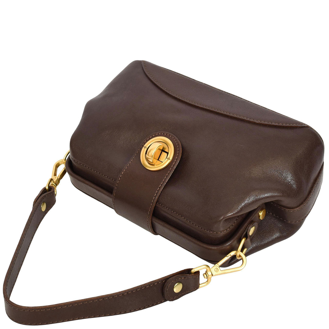 Womens Real Leather Handbag Dual Carry Options with Adjustable Strap Meliora Brown