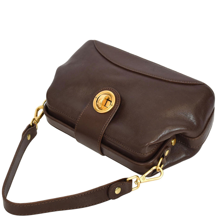 Womens Real Leather Handbag Dual Carry Options with Adjustable Strap Meliora Brown
