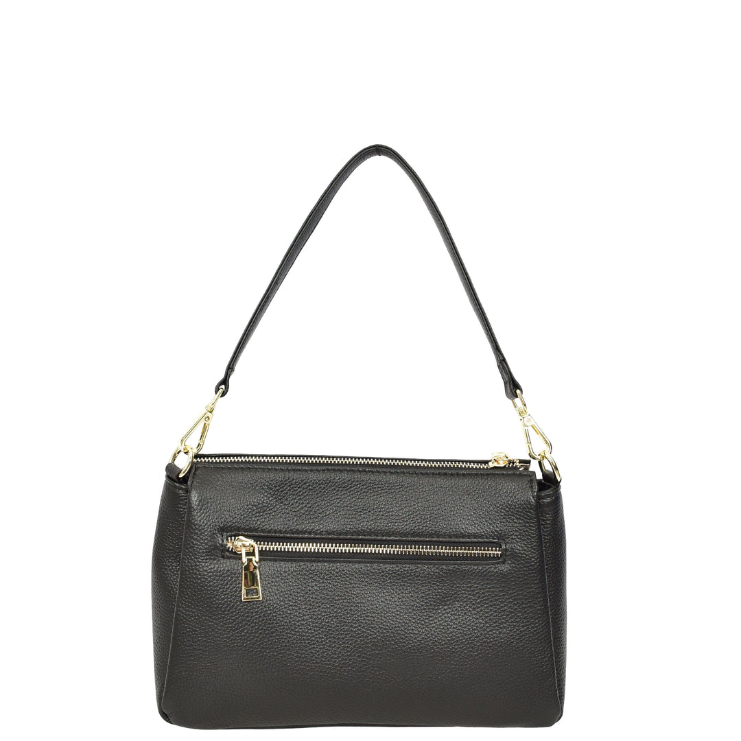 Womens Real Leather Shoulder Handbag Croc-Print Design Everyday Bag Edlyn Black