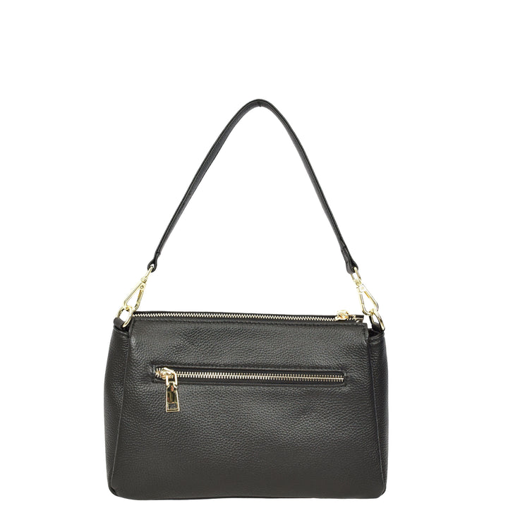 Womens Real Leather Shoulder Handbag Croc-Print Design Everyday Bag Edlyn Black