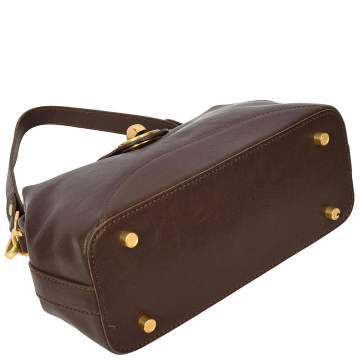 Womens Real Leather Handbag Dual Carry Options with Adjustable Strap Meliora Brown