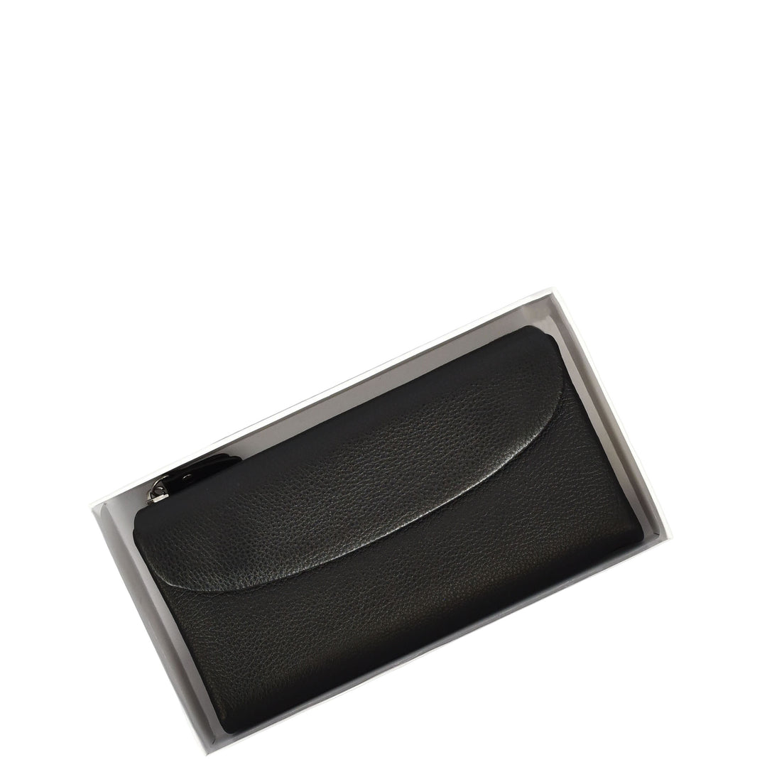 Womens Real Leather Clutch Purse Multi-Coloured Interior Card Holder Zip Pocket HOL8819 Black