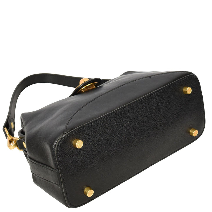 Womens Real Leather Handbag Dual Carry Options with Adjustable Strap Meliora Black