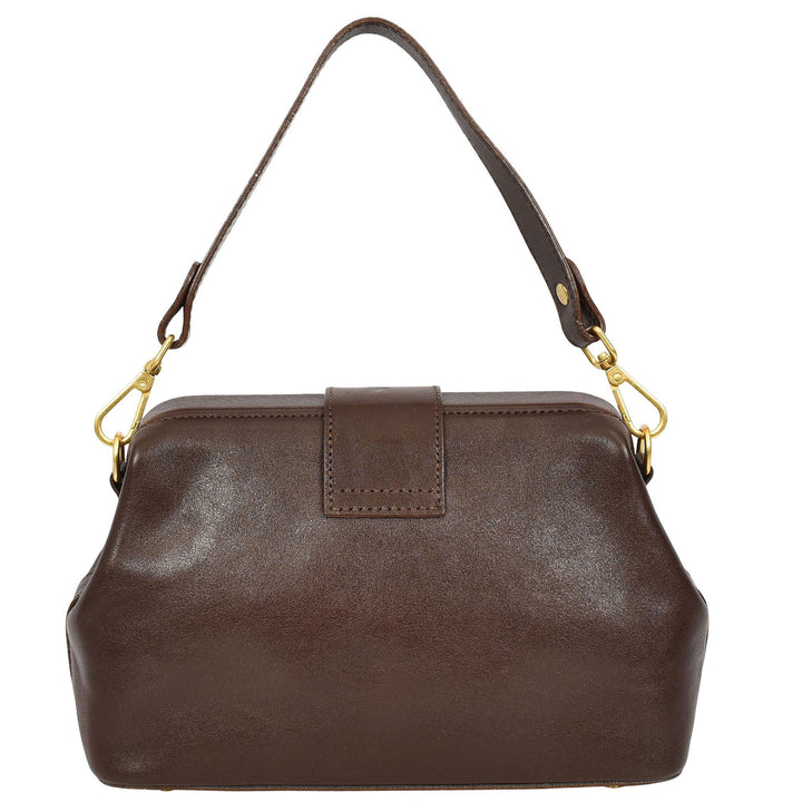 Womens Real Leather Handbag Dual Carry Options with Adjustable Strap Meliora Brown