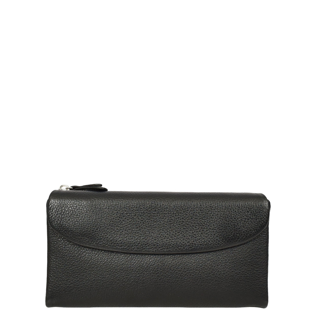 Womens Real Leather Clutch Purse Multi-Coloured Interior Card Holder Zip Pocket HOL8819 Black