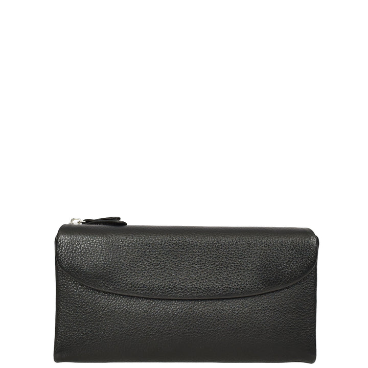 Womens Real Leather Clutch Purse Multi-Coloured Interior Card Holder Zip Pocket HOL8819 Black