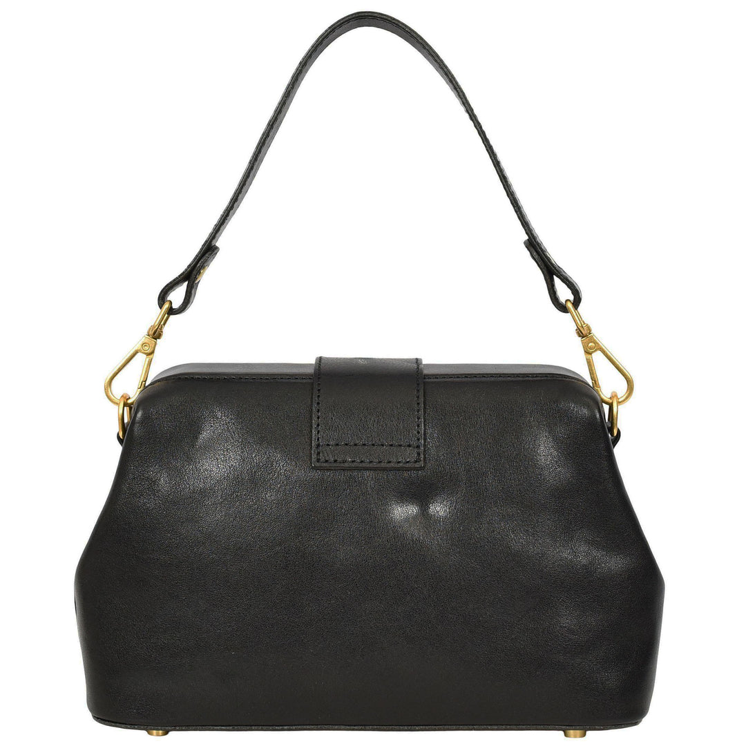 Womens Real Leather Handbag Dual Carry Options with Adjustable Strap Meliora Black