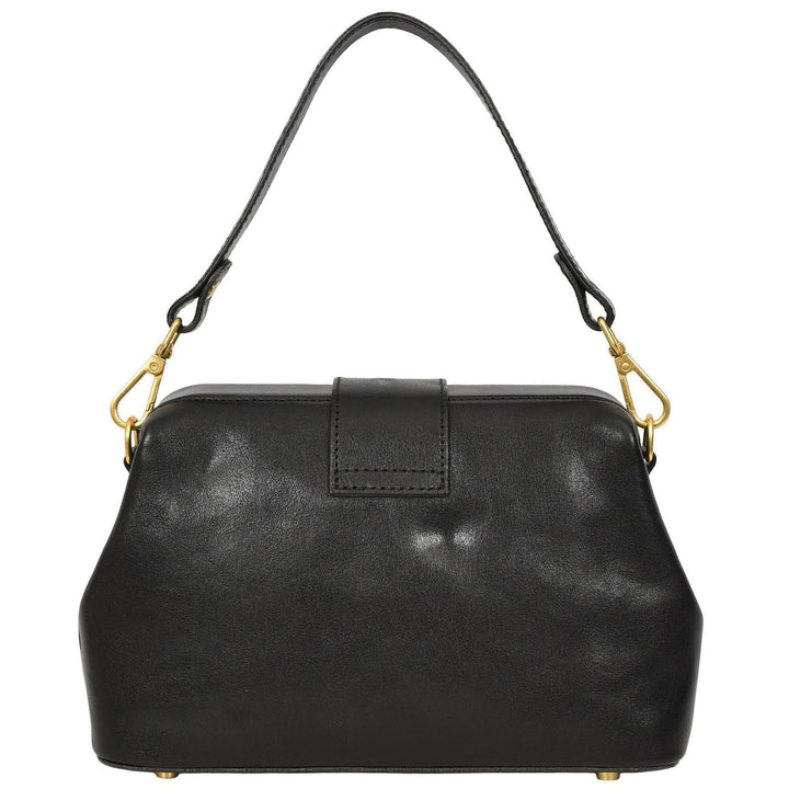 Womens Real Leather Handbag Dual Carry Options with Adjustable Strap Meliora Black