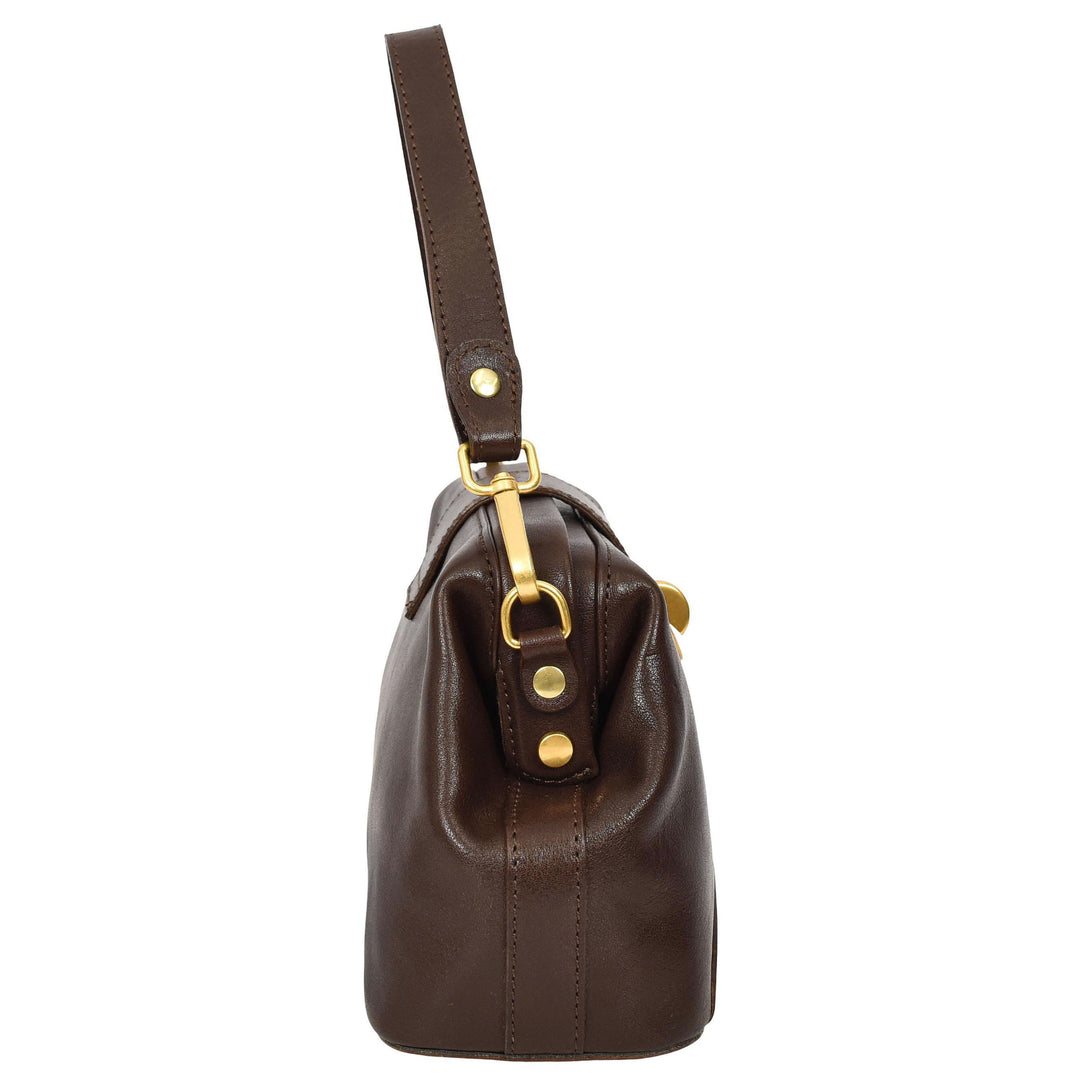 Womens Real Leather Handbag Dual Carry Options with Adjustable Strap Meliora Brown