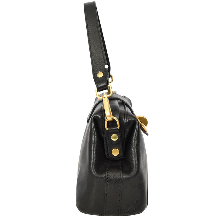 Womens Real Leather Handbag Dual Carry Options with Adjustable Strap Meliora Black
