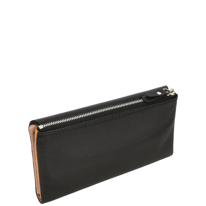 Womens Real Leather Clutch Purse Multi-Coloured Interior Card Holder Zip Pocket HOL8819 Black