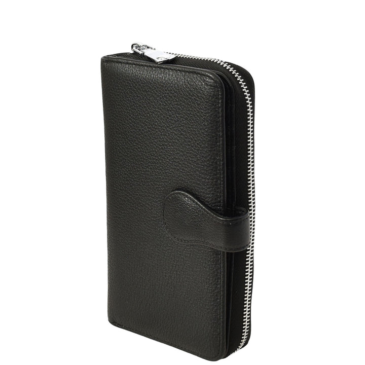 Womens Real Leather Purse Envelope Style Clutch Wallet HOL732 Black