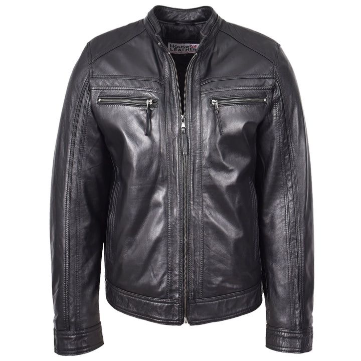 Mens Leather Cafe Racer Biker Jacket Charlie Black