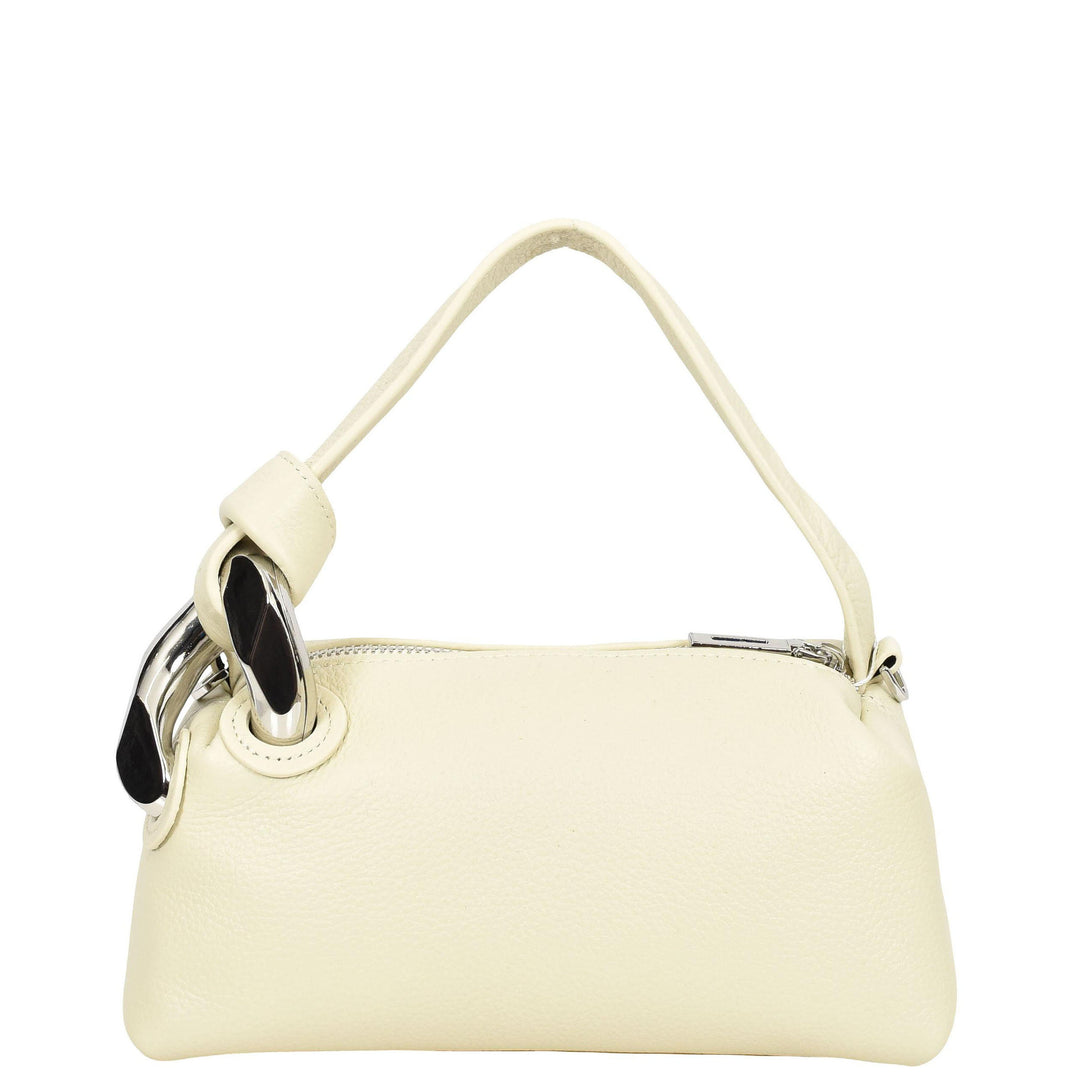 Womens Real Leather Handbag Small Size with Adjustable Strap Amara Off White