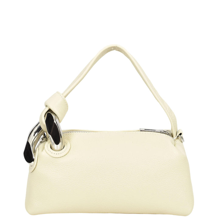 Womens Real Leather Handbag Small Size with Adjustable Strap Amara Off White