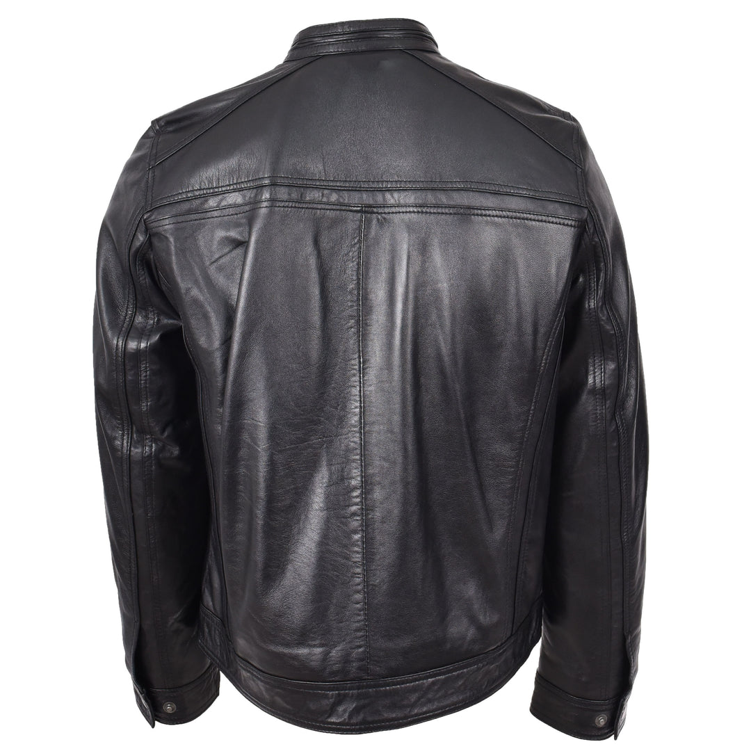 Mens Leather Cafe Racer Biker Jacket Charlie Black