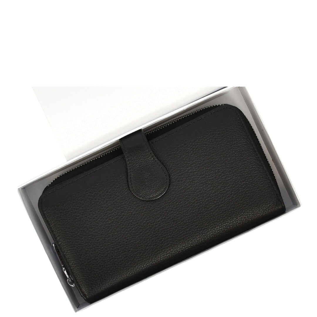 Womens Real Leather Purse Envelope Style Clutch Wallet HOL732 Black