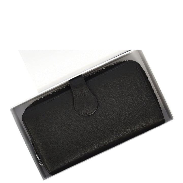 Womens Real Leather Purse Envelope Style Clutch Wallet HOL732 Black