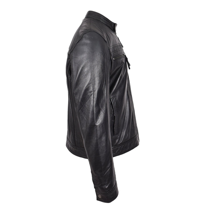 Mens Leather Cafe Racer Biker Jacket Charlie Black