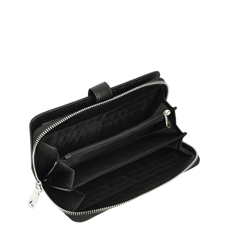Womens Real Leather Purse Envelope Style Clutch Wallet HOL732 Black