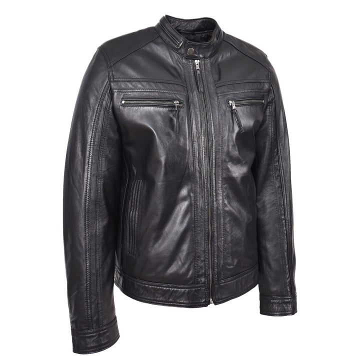 Mens Leather Cafe Racer Biker Jacket Charlie Black