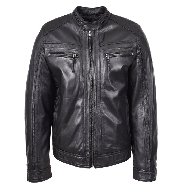 Mens Leather Cafe Racer Biker Jacket Charlie Black