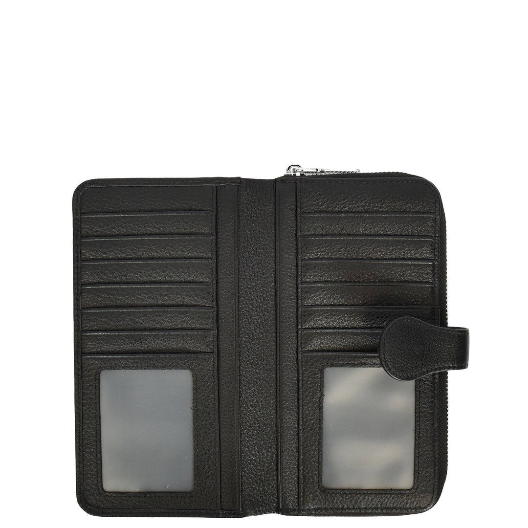 Womens Real Leather Purse Envelope Style Clutch Wallet HOL732 Black