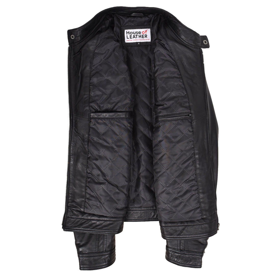 Mens Leather Cafe Racer Biker Jacket Charlie Black