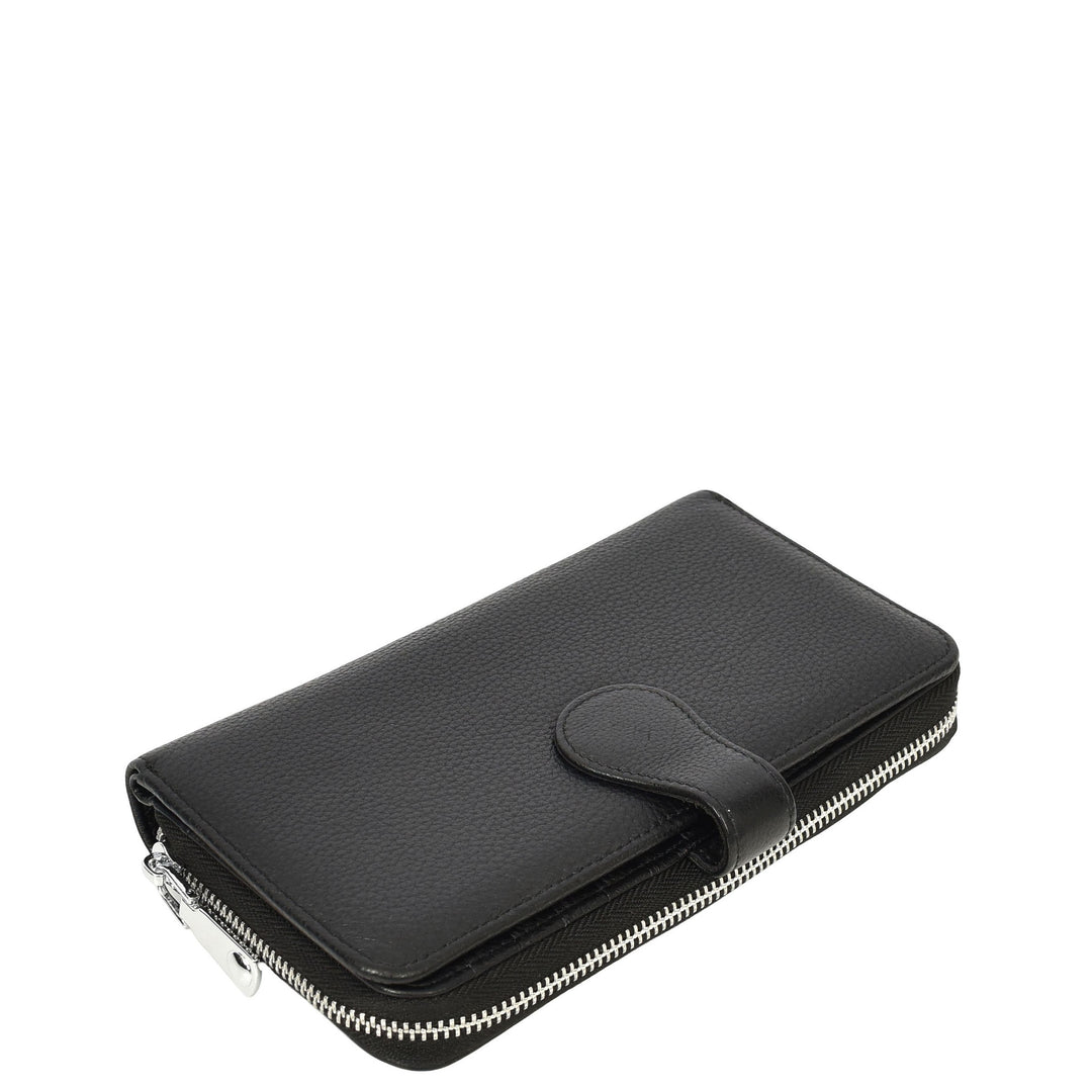 Womens Real Leather Purse Envelope Style Clutch Wallet HOL732 Black