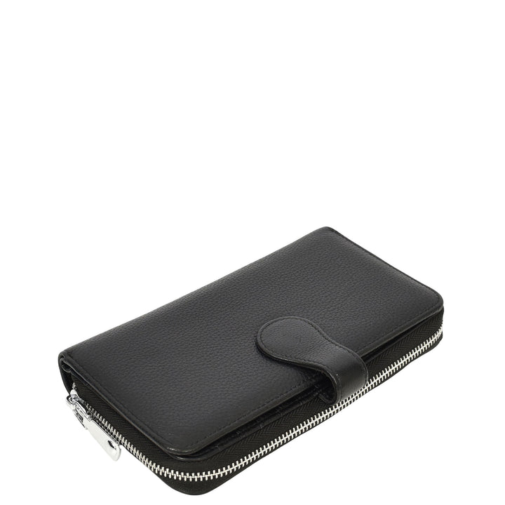 Womens Real Leather Purse Envelope Style Clutch Wallet HOL732 Black