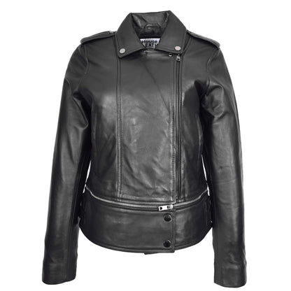 Womens Real Leather Biker Jacket 2-in-1 Cropped Style Bianca Black