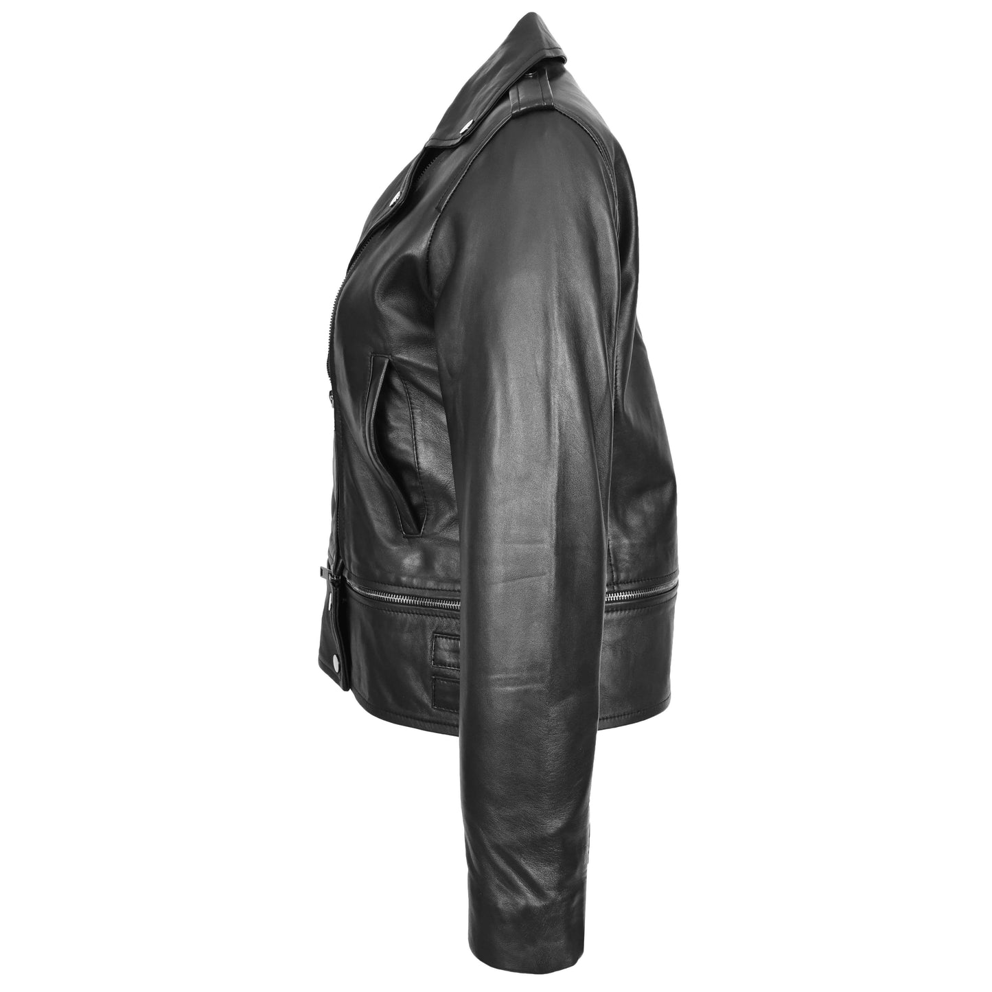 Womens Real Leather Biker Jacket 2-in-1 Cropped Style Bianca Black