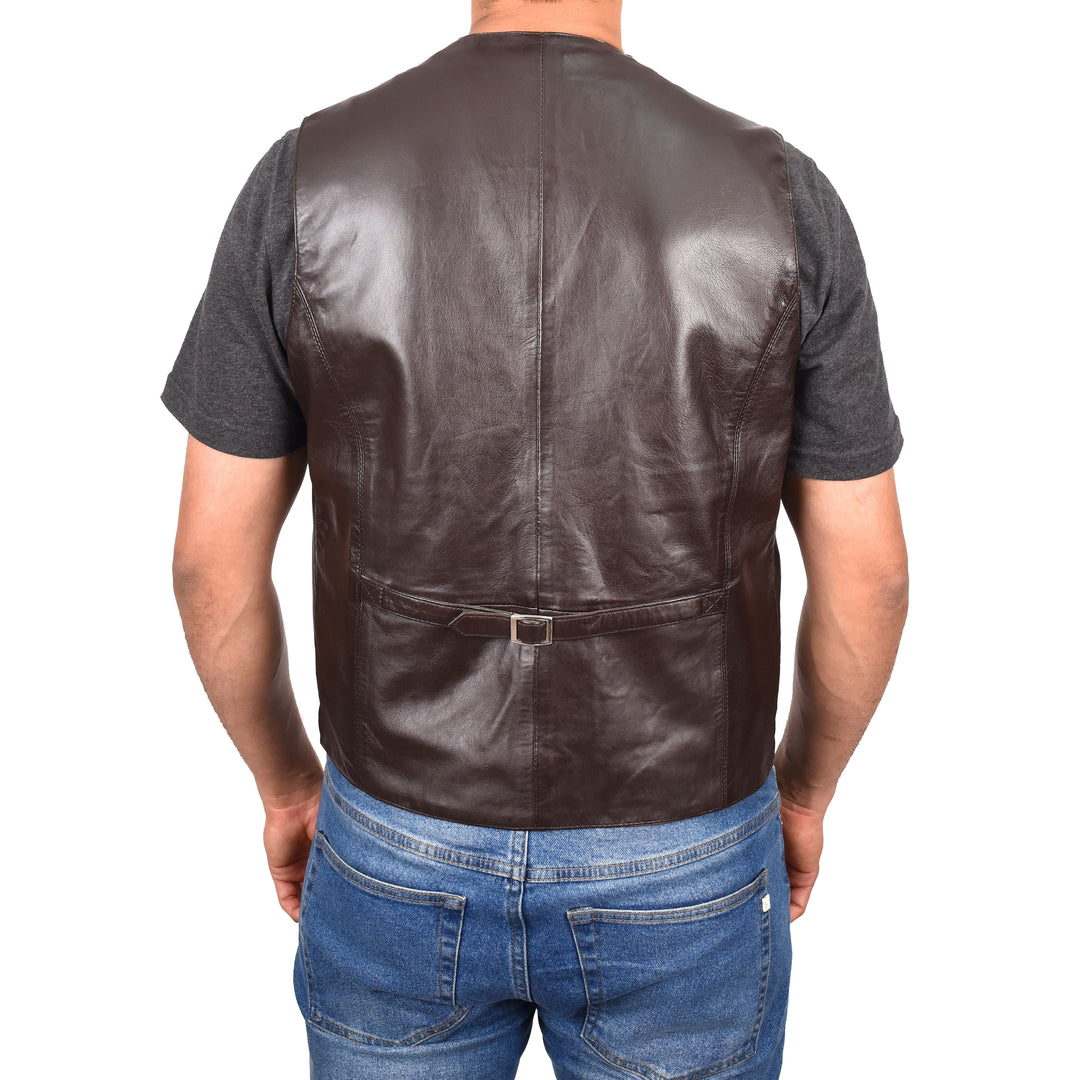 Mens Button Fastening Leather Waistcoat Nick Brown