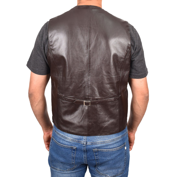 Mens Button Fastening Leather Waistcoat Nick Brown