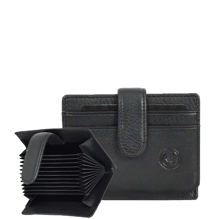 Genuine Leather Credit Card Holder Accordion Card Case Style Wallet Arosa Black