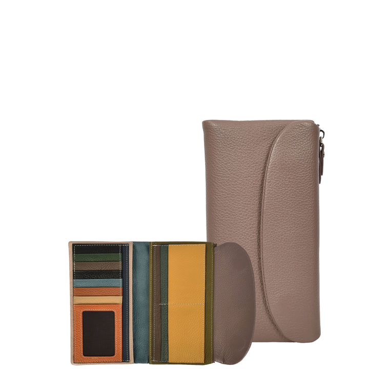 Womens Real Leather Clutch Purse Multi-Coloured Interior Card Holder Zip Pocket HOL8819 Lilac