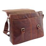 Mens Leather Cross Body Flap Over Briefcase Marland Brown 5