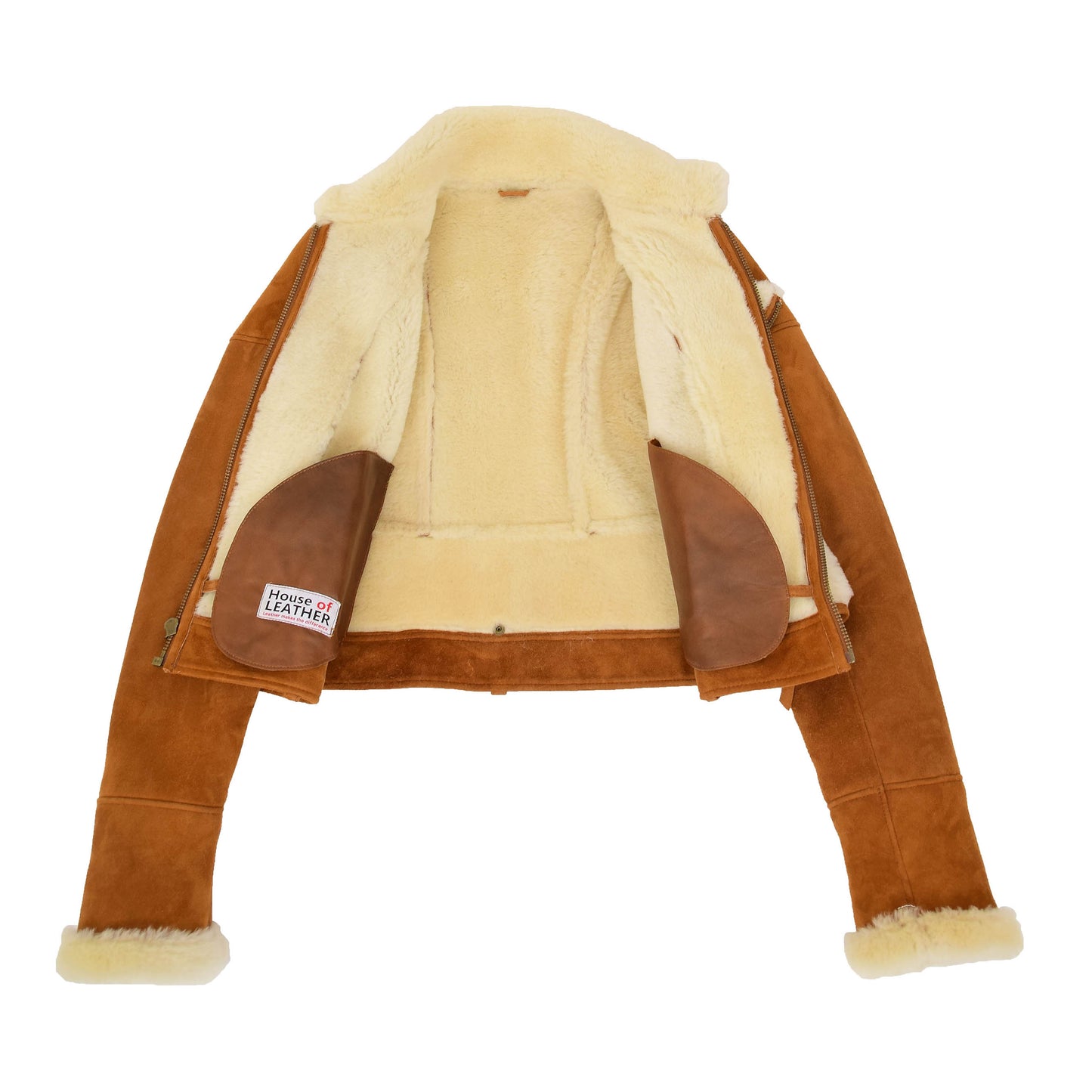 Womens Sheepskin Aviator Pilot Jacket Nora Tan White 8