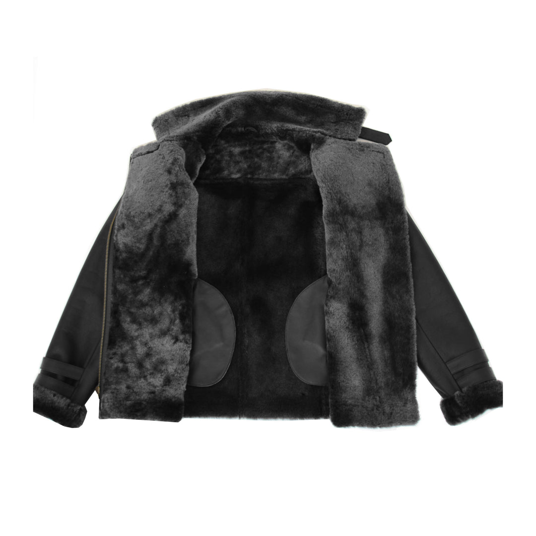 Womens Sheepskin Aviator Cross Zip Pilot Jacket Lena Black 6