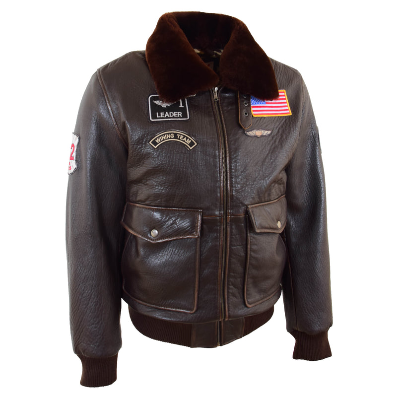 Mens Real Leather G-1 Bomber Jacket Airforce Badges FINCH Brown 10