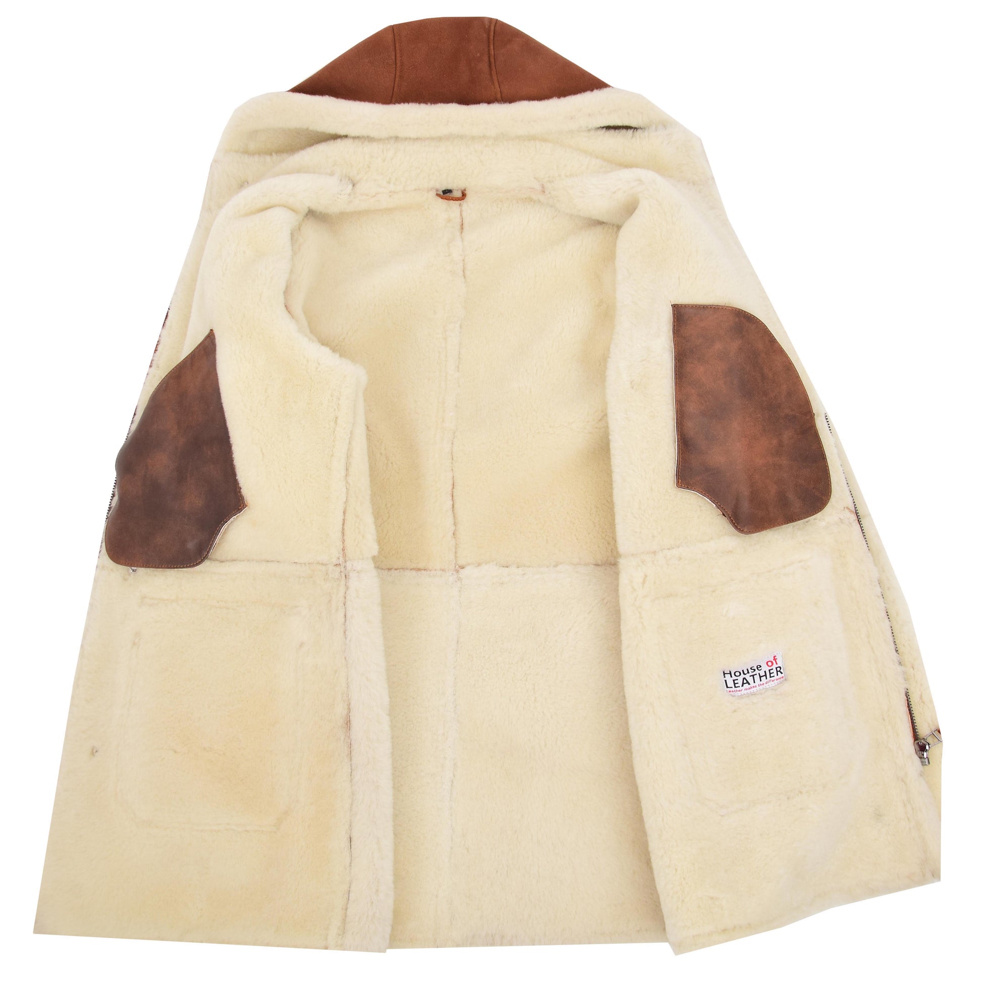 Mens Real Sheepskin Duffle Hooded Coat Vincent Whiskey 5